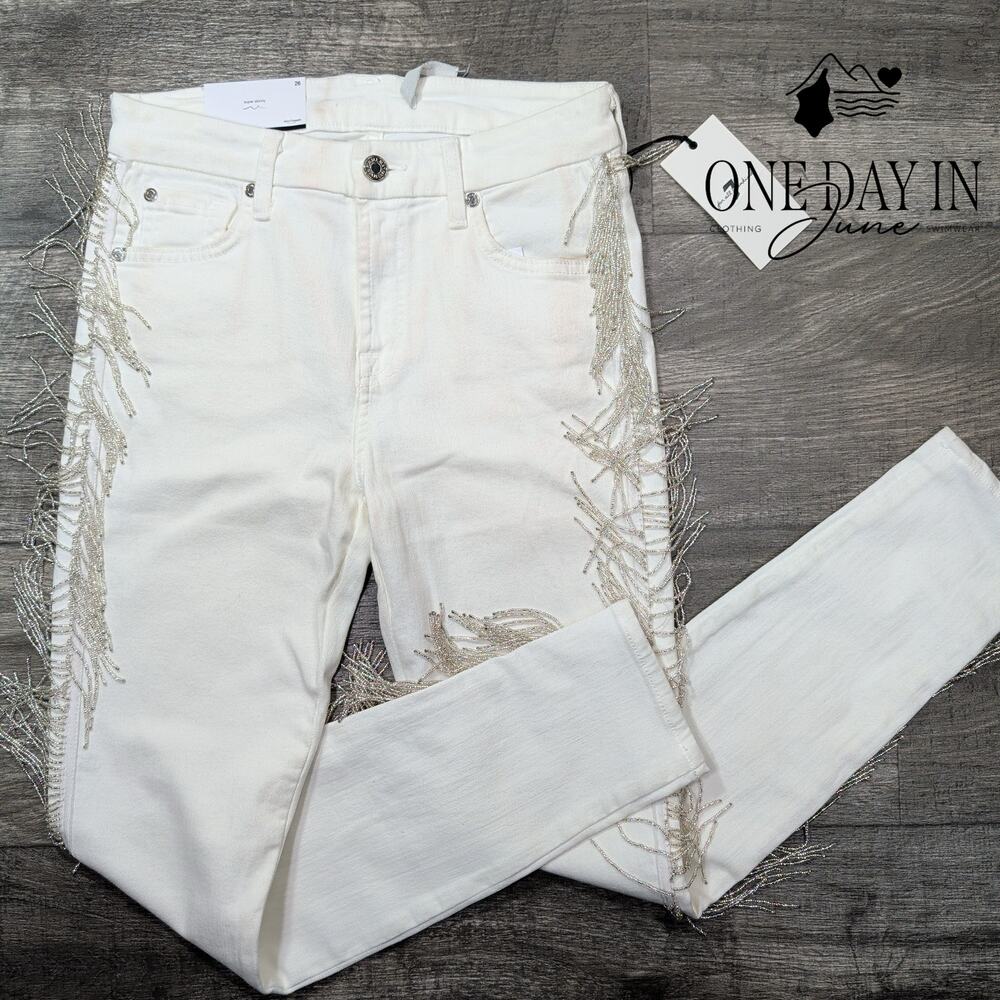7 For All Mankind Tassel Mid Rise Skinny Ankle Jeans Size 2 (26)
